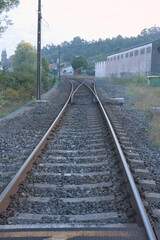Fototapeta premium Railway Track Switch and the Path Ahead, Padrón, Spain.