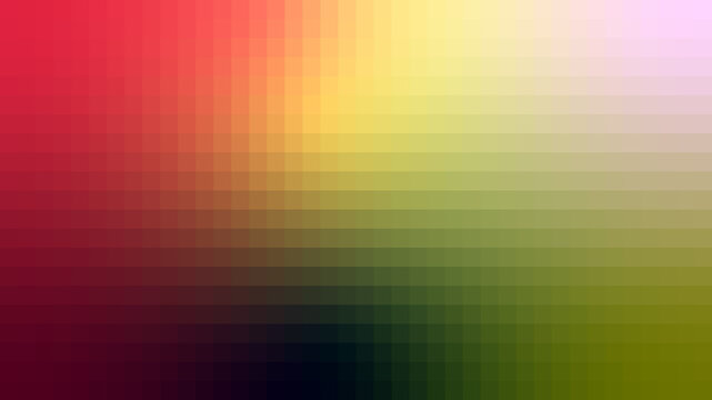 Vibrant digital art background featuring a smooth color gradient transition with many small square pixels forming a modern mosaic texture