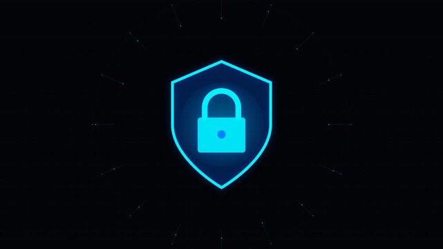 Secure Digital Lock Animation with Futuristic Shield for Data Protection Visual Effect