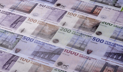 Obraz premium Money, currency of Denmark, Danish krone banknotes. Denmark, Danish money