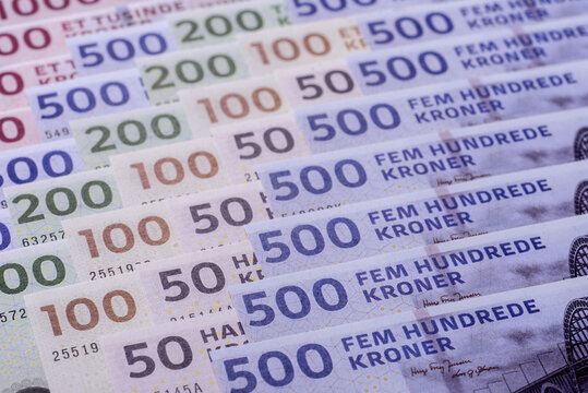 Money, currency of Denmark, Danish krone banknotes. Denmark, Danish money