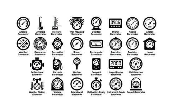 Barometers like aneroid barometers, mercury barometers, wall-mounted barometers, desktop barometers, digital barometers, analog