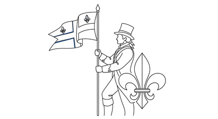 man holding fleur de lis flag in line drawing style © Ziaul_Studio