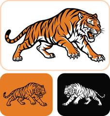 Obraz premium Tiger Mascot Roaring Illustration Set