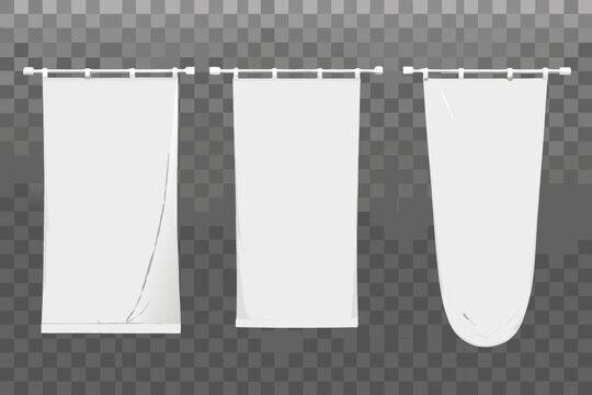 hanging banners collection white textile flags on transparent background