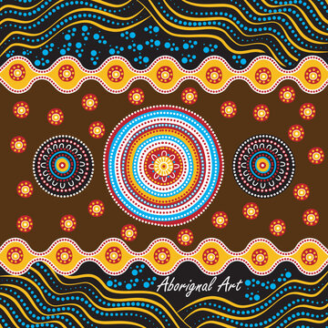 Australian aboriginal art vector design dot background.