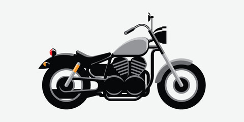 Classic cruiser motorcycle vector illustration. Vintage black and grey chopper motorbike isolated on light background. Retro style motor bike graphic design element. © Alvin