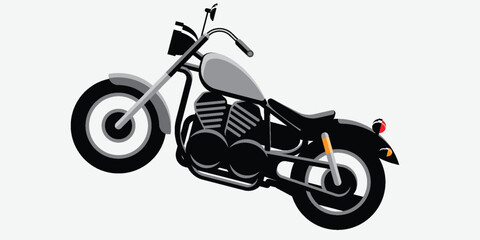 Classic cruiser motorcycle vector illustration. Vintage black and grey chopper motorbike isolated on light background. Retro style motor bike graphic design element. © Alvin