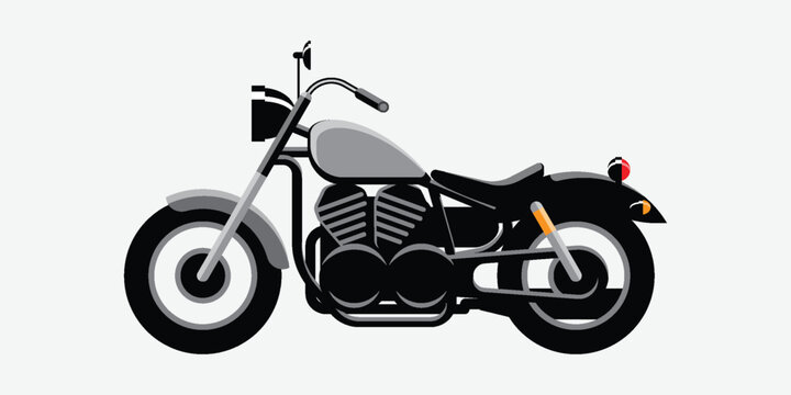 Classic cruiser motorcycle vector illustration. Vintage black and grey chopper motorbike isolated on light background. Retro style motor bike graphic design element.