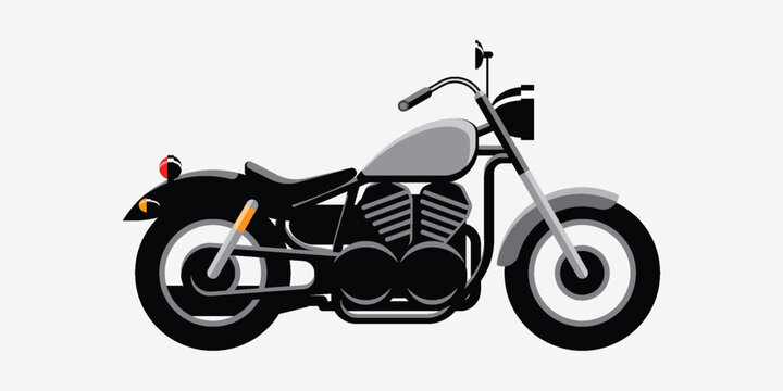 Classic cruiser motorcycle vector illustration. Vintage black and grey chopper motorbike isolated on light background. Retro style motor bike graphic design element.