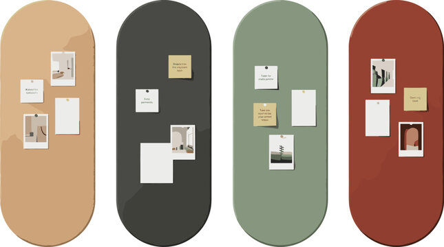 Hand-drawn Modern Corkboard and Photo Collage Design Elements Vector Set for Home Decor, Office, and Organizational Art