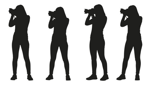 Photographer silhouettes with camera isolated on white background high quality professional detailed