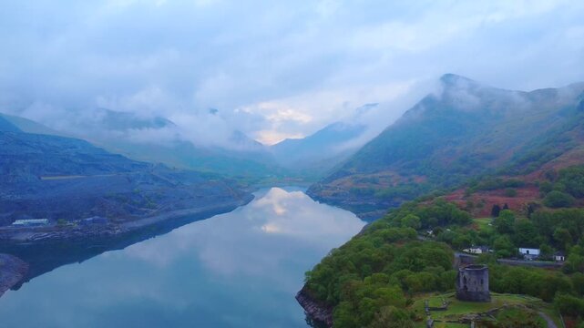 Llyn Peris and Dolbadarn Castle Snowdonia 4K