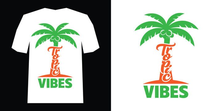 Tropical t shirt design with palm tree and sunglasses