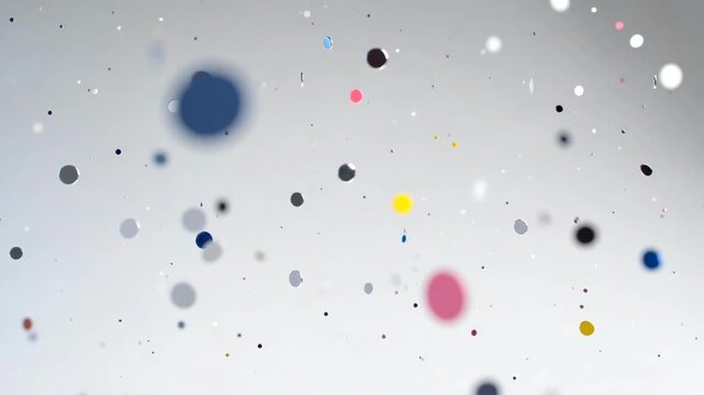 Colorful confetti dots drifting in soft minimal style on light background, symbolizing celebration and joy today