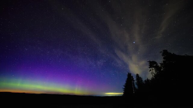 Aurora Borealis, igniting below the Milky Way at Winters Gibbet, Northumberland, 