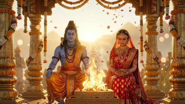 Shiva Parvati Wedding &ndash; Divine Hindu Vivah Ceremony Scene
