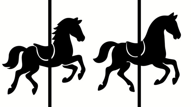 Carousel horse silhouette animation, amusement park ride with moving horses representing carnival entertainment funfair motion concept, isolated with white background and green screen chroma key