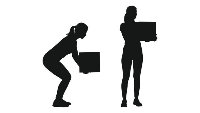 woman lifting box silhouette two poses against white background high quality professional
