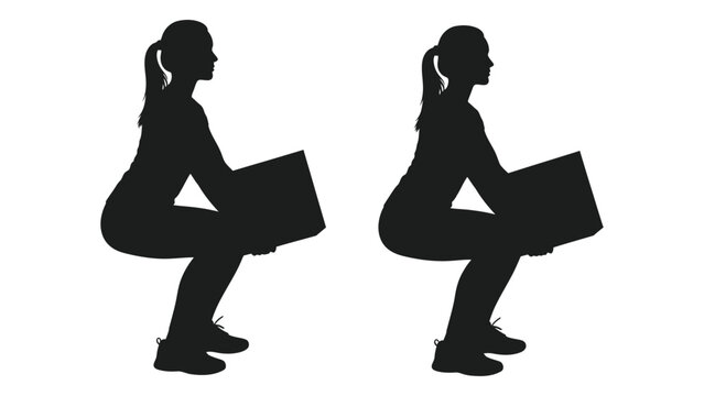 Woman squatting with box silhouette on white background high quality professional detailed