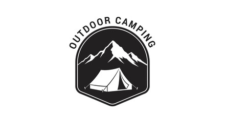 Outdoor camping badge with mountain and tent silhouette. © Basma_Isyraq