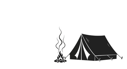 Minimalist black silhouette of a camping tent and a campfire. © Basma_Isyraq