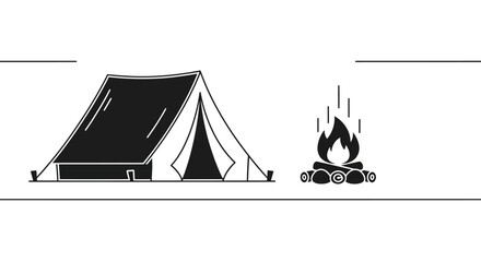 Minimalist camping tent and bonfire illustration. © Basma_Isyraq
