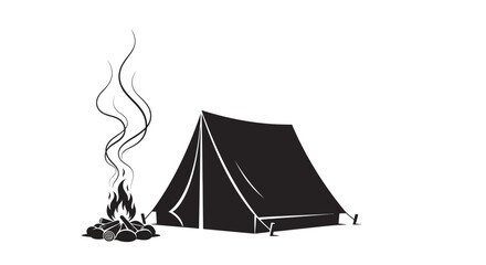 Black silhouette of a camping tent and a burning campfire. © Basma_Isyraq