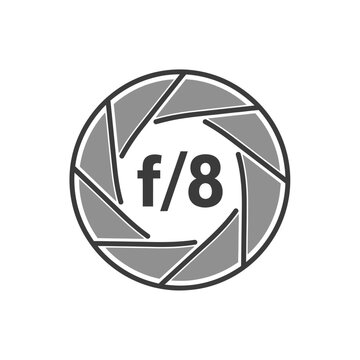 Camera lens aperture icon with f8 fstop setting