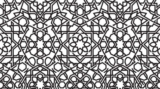 Islamic Geometric Pattern Black and White Seamless Design&rdquo;