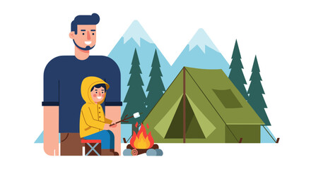 Fototapeta premium Father and son camping in the mountains together outdoors