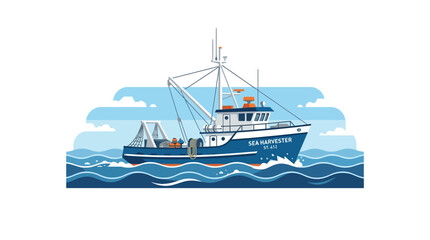 Fototapeta premium Professional Commercial Fishing Trawler Boat Illustration.