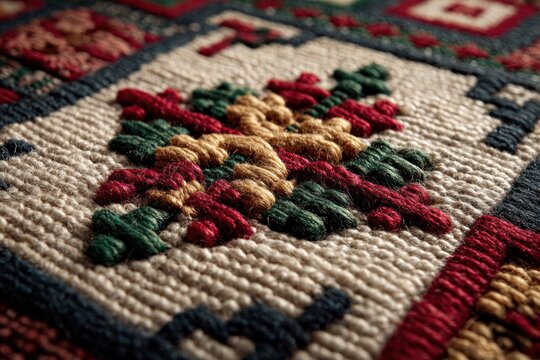 Handwoven Carpet Close Up Intricate Patterns Traditio