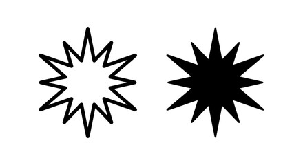 Fototapeta premium Minimalist starburst vector icons, black sunburst burst shapes, geometric star outline set