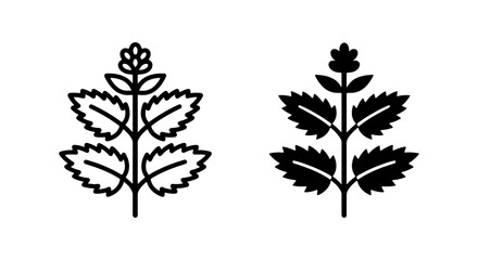 Minimalist mint leaf icons, herbal tea plant vector set, botanical peppermint foliage symbols © black man