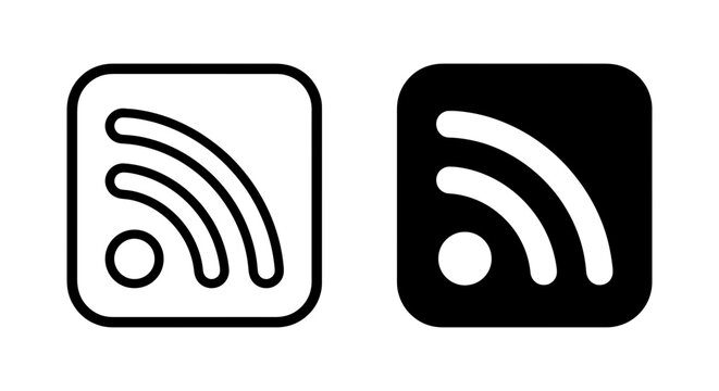 Minimalist RSS feed icons, black and white web signal symbols, wireless data vector set