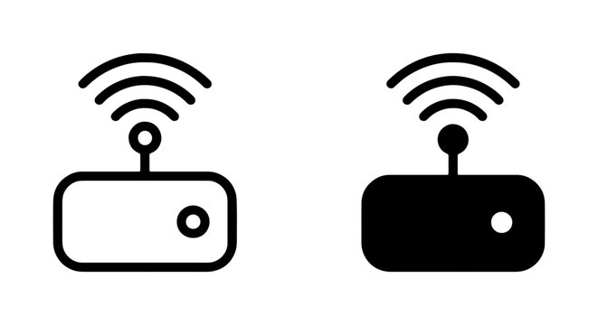 Wireless router icons, wifi modem vector symbols, internet connection equipment line art set