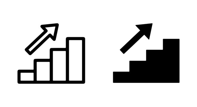 Growth Stairs Icons, Upward Arrow Vector Set, Business Progress Chart Symbols, Finance Success