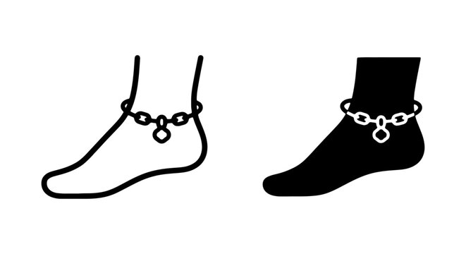 Anklet Icon Set, Foot Jewelry Vector, Fashion Accessory Graphics, Simple Line Art and Silhouette