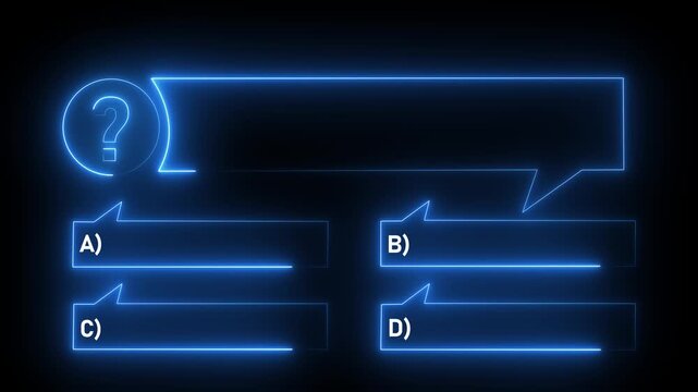 Quiz Neon Line Animation with option selection on black background ,Quiz template challenge with option selection, quiz game animation, Motion graphics of question bank concept.4k motion video .