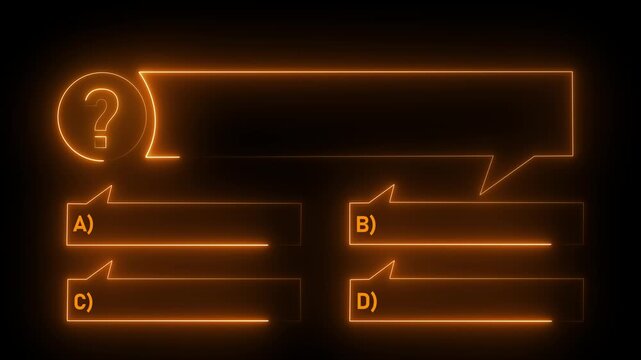 Quiz Neon Line Animation with option selection on black background ,Quiz template challenge with option selection, quiz game animation, Motion graphics of question bank concept.4k motion video .