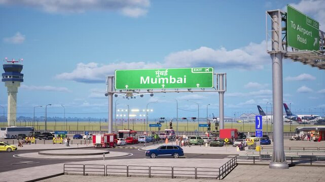 Flight Land in Bombay Busy Traffic Road
