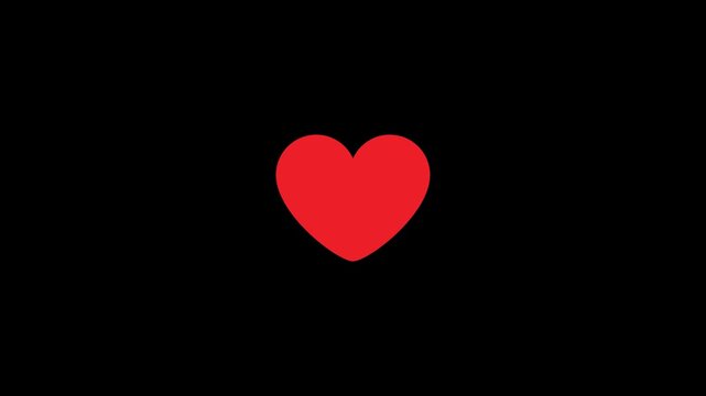 Red heart like animation with radial burst lines on transparent background social media like icon pulse effect love reaction symbol loop seamless alpha channel ready high resolution