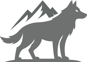 Obraz premium Wolf and Mountain Silhouette Illustration