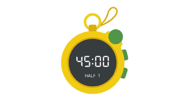 soccer halftime 45:00 stopwatch vector illustration. brazilian version with green and yellow brazilian colors