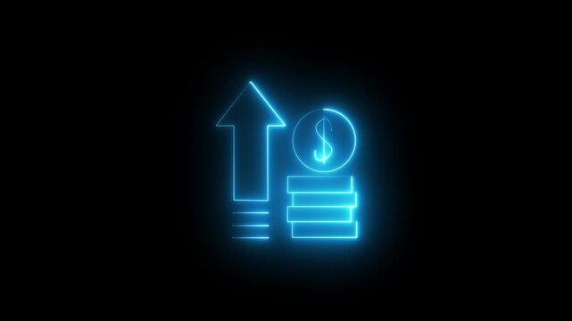 Neon dollar sign with Arrow. Dollar rate increase icon animation . Money symbol with stretching arrow up 4k
