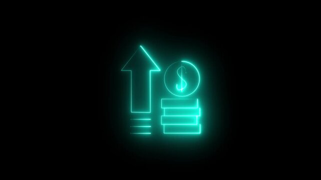 Neon dollar sign with Arrow. Dollar rate increase icon animation . Money symbol with stretching arrow up 4k
