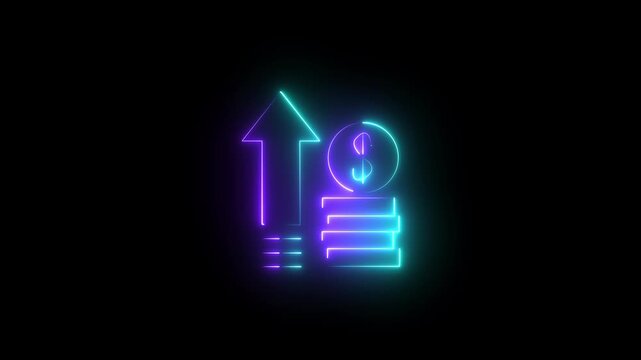 Neon dollar sign with Arrow. Dollar rate increase icon animation . Money symbol with stretching arrow up 4k

