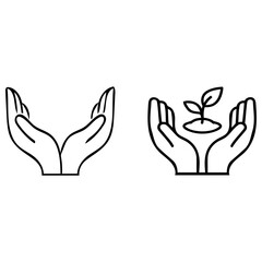 Fototapeta premium Hands Cupping Plant Line Art Icons for Environmental Sustainability