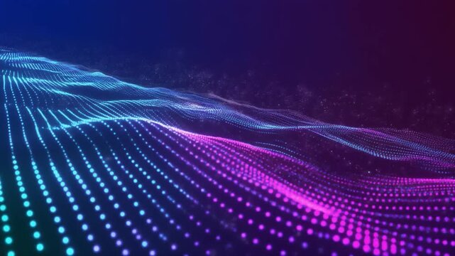 Abstract Digital Wave Form Motion Graphics, Blue Pink Glowing Particles